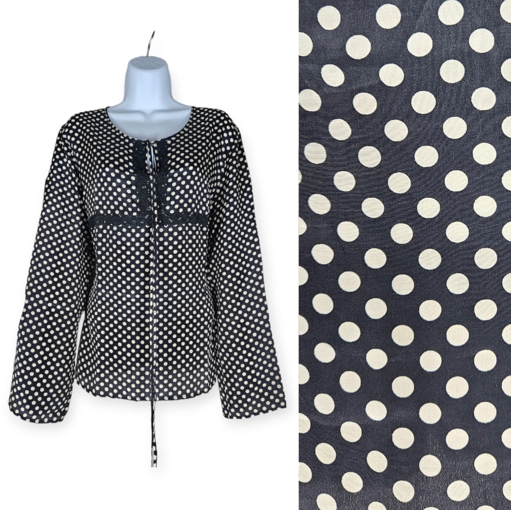 NWOT H&G black white polka dot silk tunic blouse top Womens XLarge